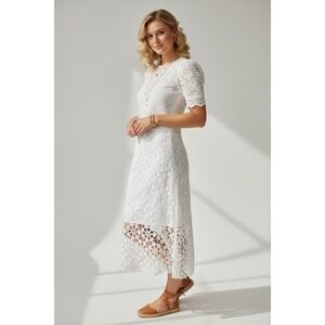 Adiva White Floral Crochet Size XL Lace Midi Skirt Cottagecore Boho Summer